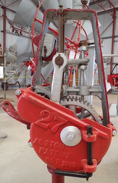  Alston 1927 enclosed double geared windmill head casting on display at Morawa museum