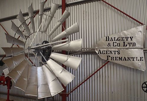 restored Challenge Dandy open gear windmill on display at the Morawa Museum