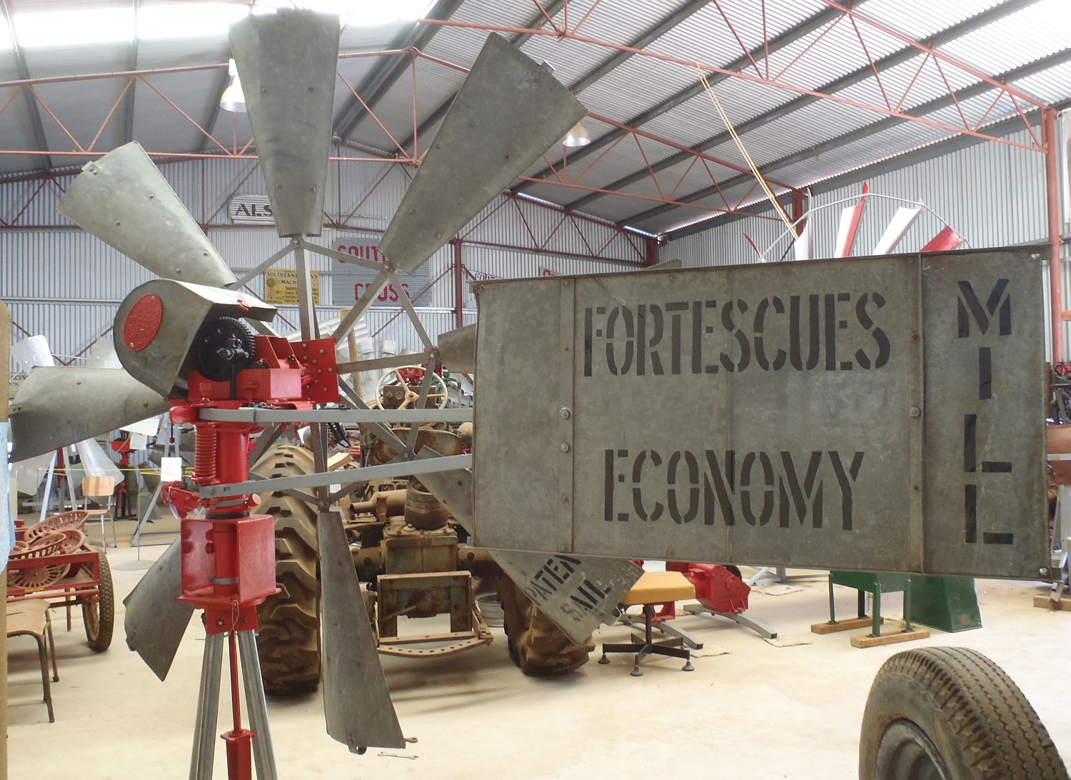 Restored Fortescue Economy windmill on display at Morawa museum