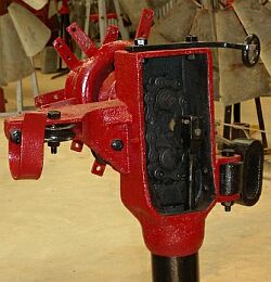 Interior of Fortescue IXL windmill head showing chain drive on display at Morawa Museum