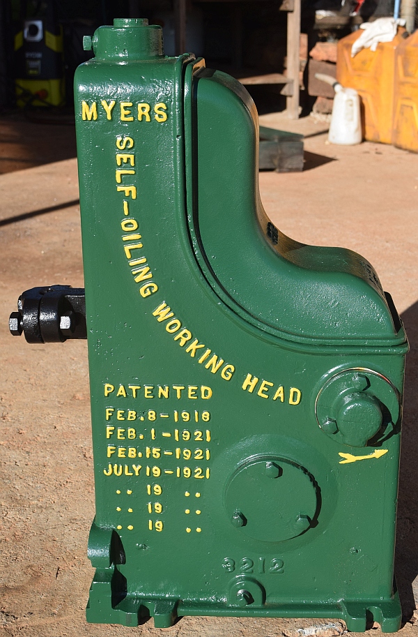 restored Myers Self-Oiling Working Head on display at the Morawa Museum