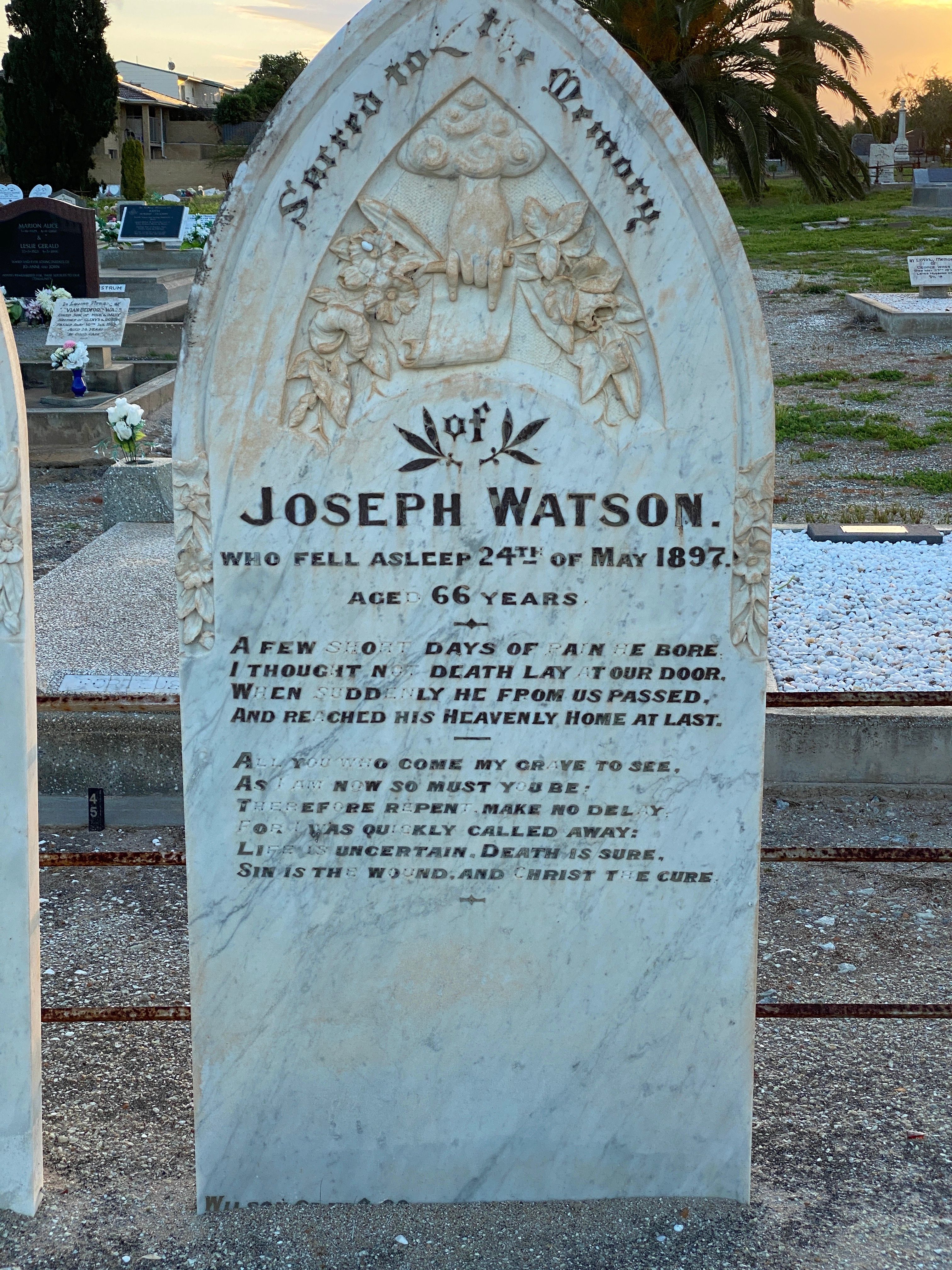 Joseph Watson's grave at the Dongara Cemetery
