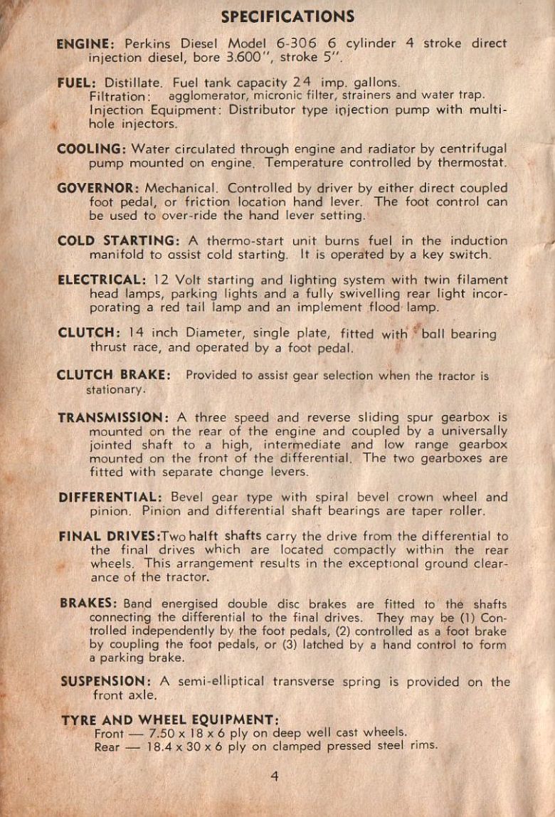 specifications for Chamberlain Champion 306 tractor