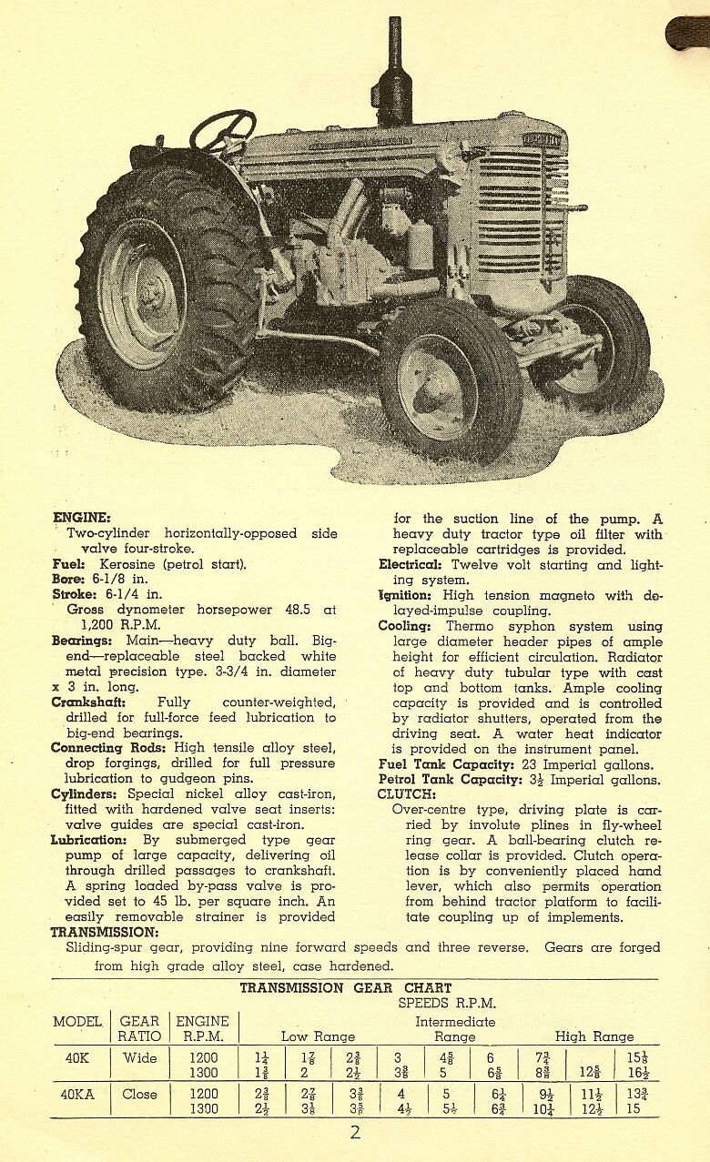 specifications for Chamberlain 40K & 40KA tractor