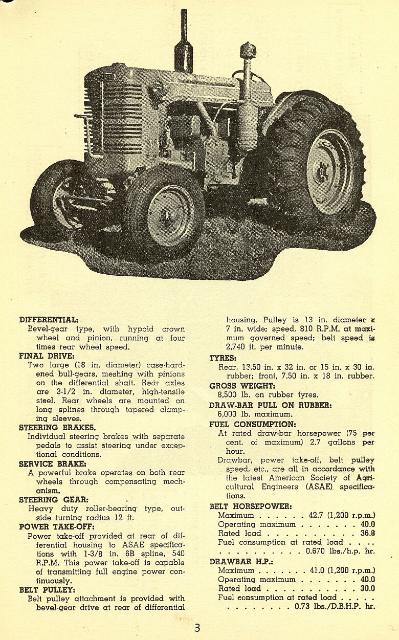 specifications for Chamberlain 40K & 40KA tractor