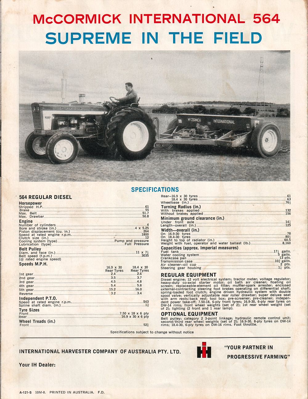 left & specifications for McCormick International 564 tractor