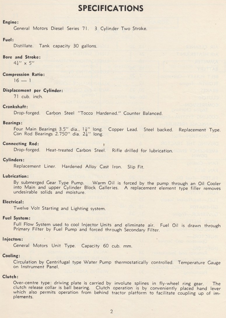 specifications for Chamberlain 60DA tractor