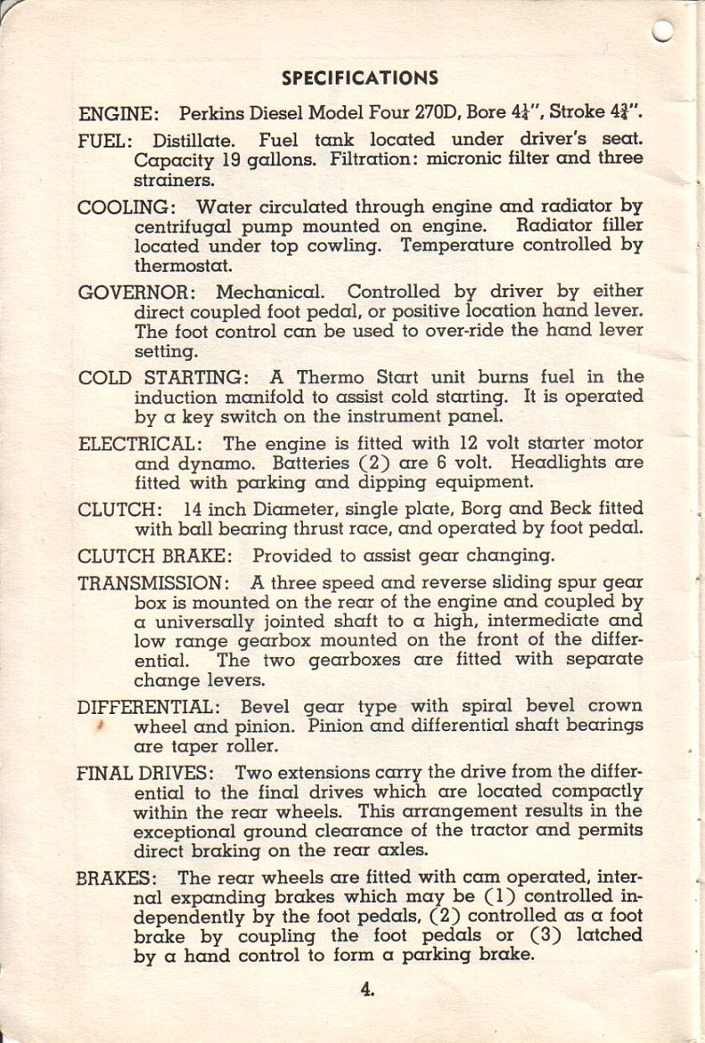 specifications for Chamberlain Champion 9G tractor