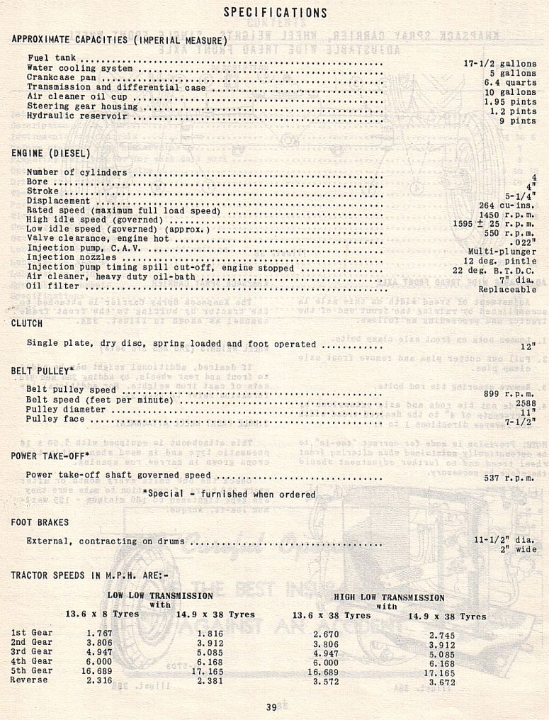 left & specifications for McCormick Farmall A514 tractor