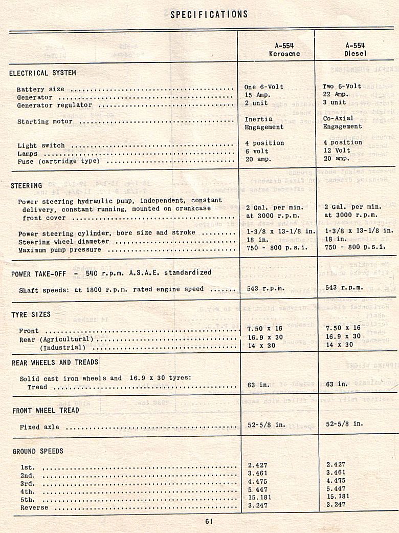 specifications for McCormick A554 tractor