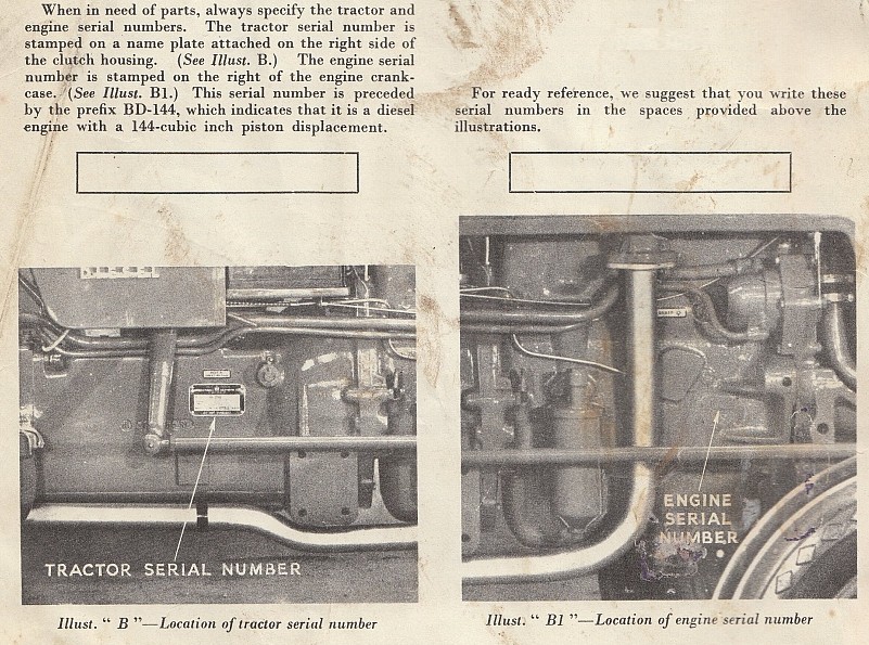 serial number locations for McCormick B250 tractor