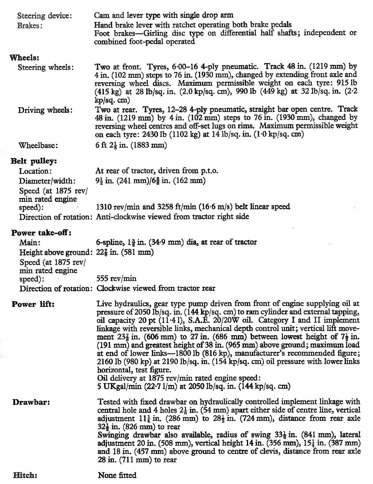 specifications of McCormick International B275 tractor