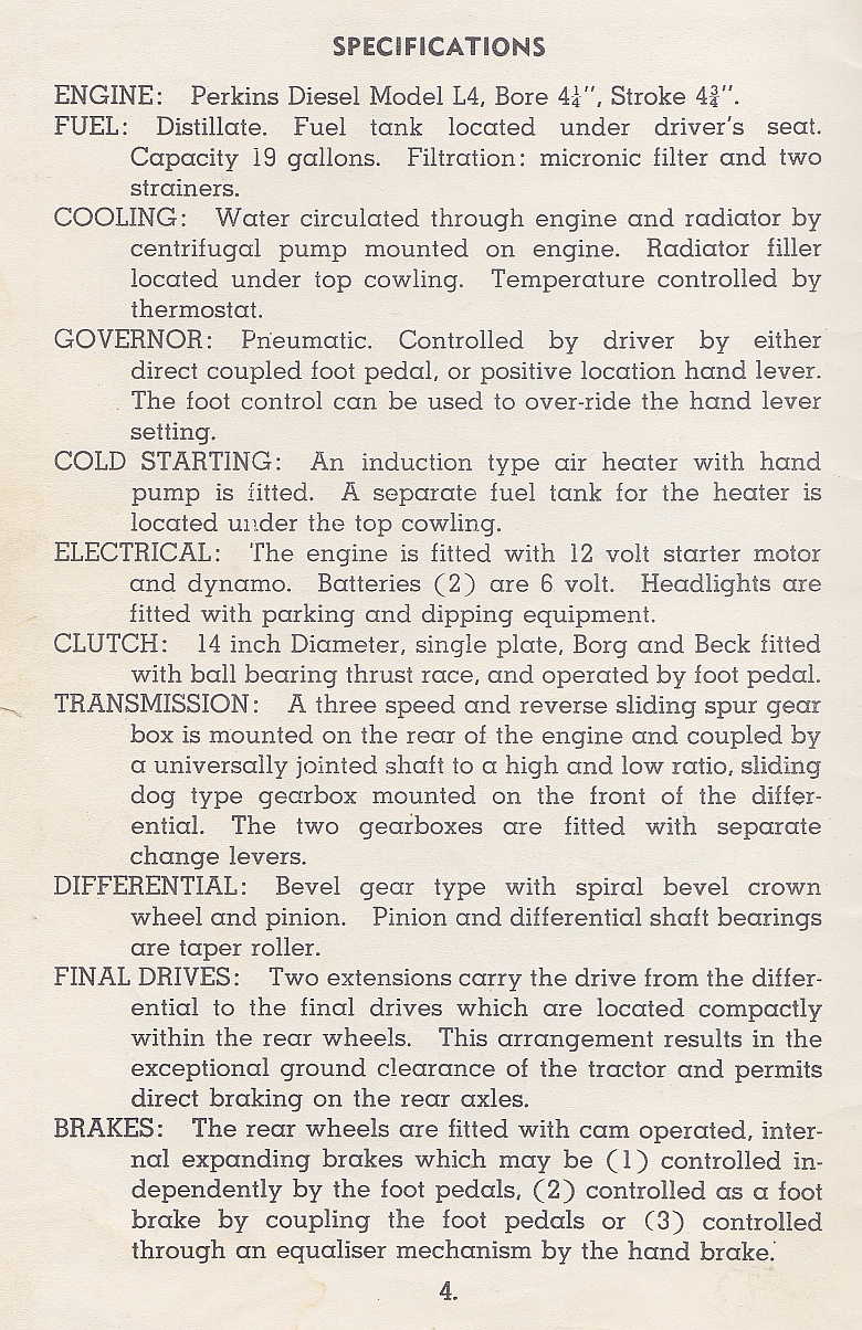 specifications for Chamberlain Champion tractor