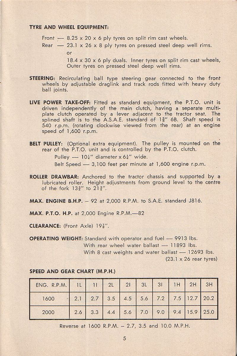 left & specifications for Chamberlain Countryman 354 tractor