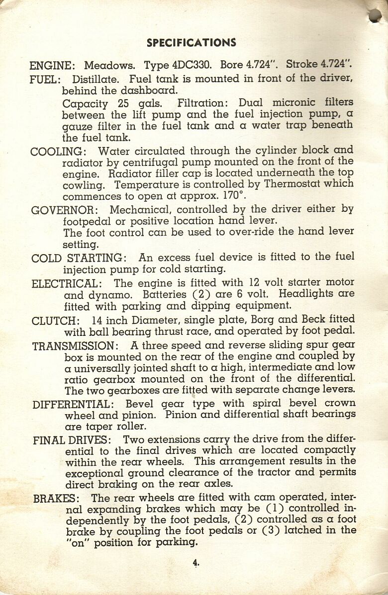 left & specifications for Chamberlain Countryman tractor