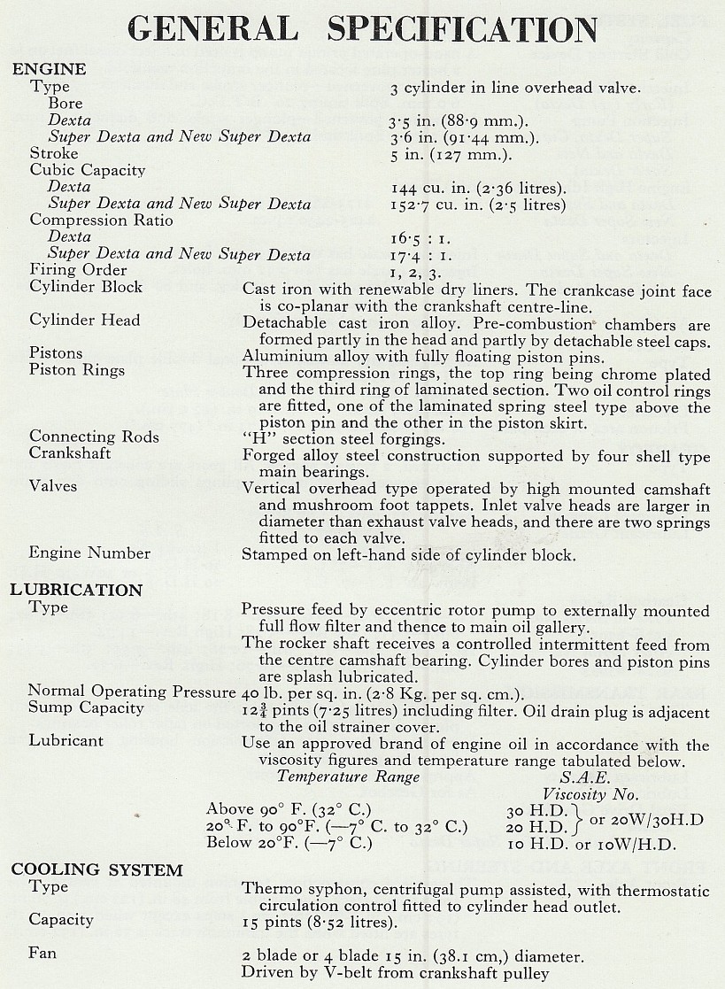 specifications for Fordson Dexta tractor