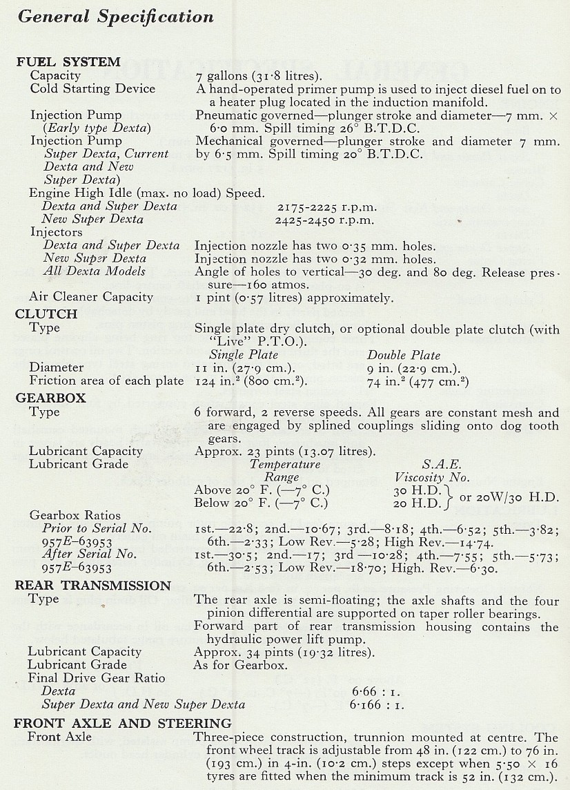 specifications for Fordson Dexta tractor