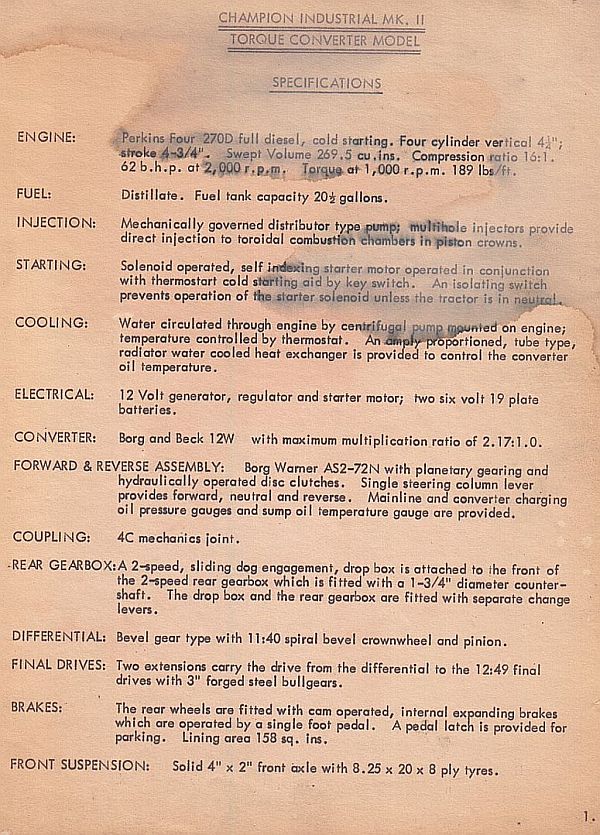 specifications for Chamberlain Champion Industrial Mark II