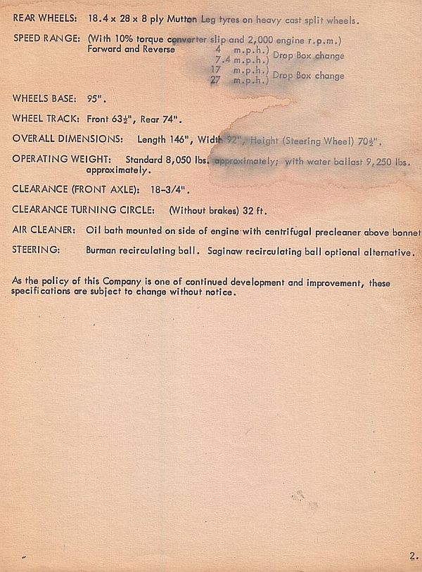 left & specifications for Chamberlain Champion Industrial Mark II tractor