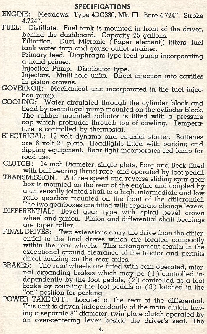 left & specifications for Chamberlain Countryman MK III tractor