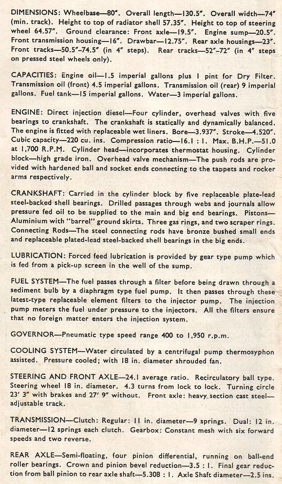 specifications for Fordson Power Major tractor