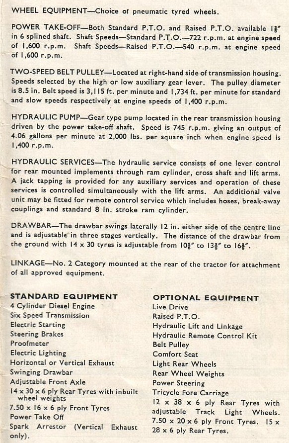 specifications for Fordson Power Major tractor