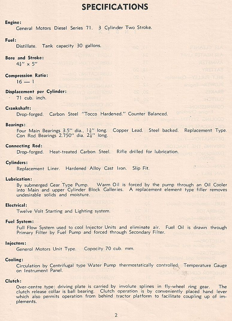 left & specifications for Chamberlain Super 70 tractor