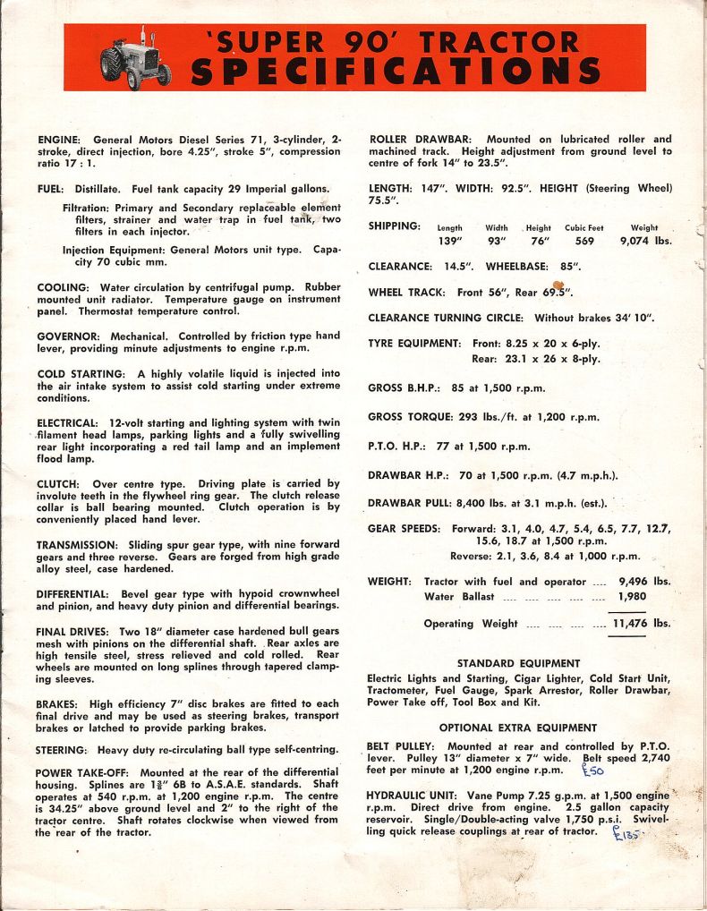 left & specifications for Chamberlain Super 70 tractor