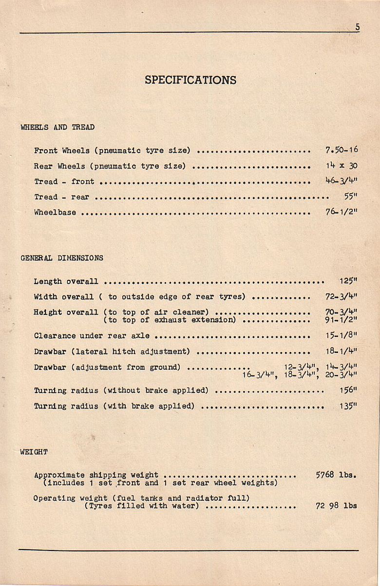 specifications for McCormick Super AWD6 tractor
