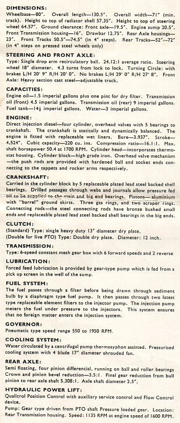 specifications for Fordson Super Major