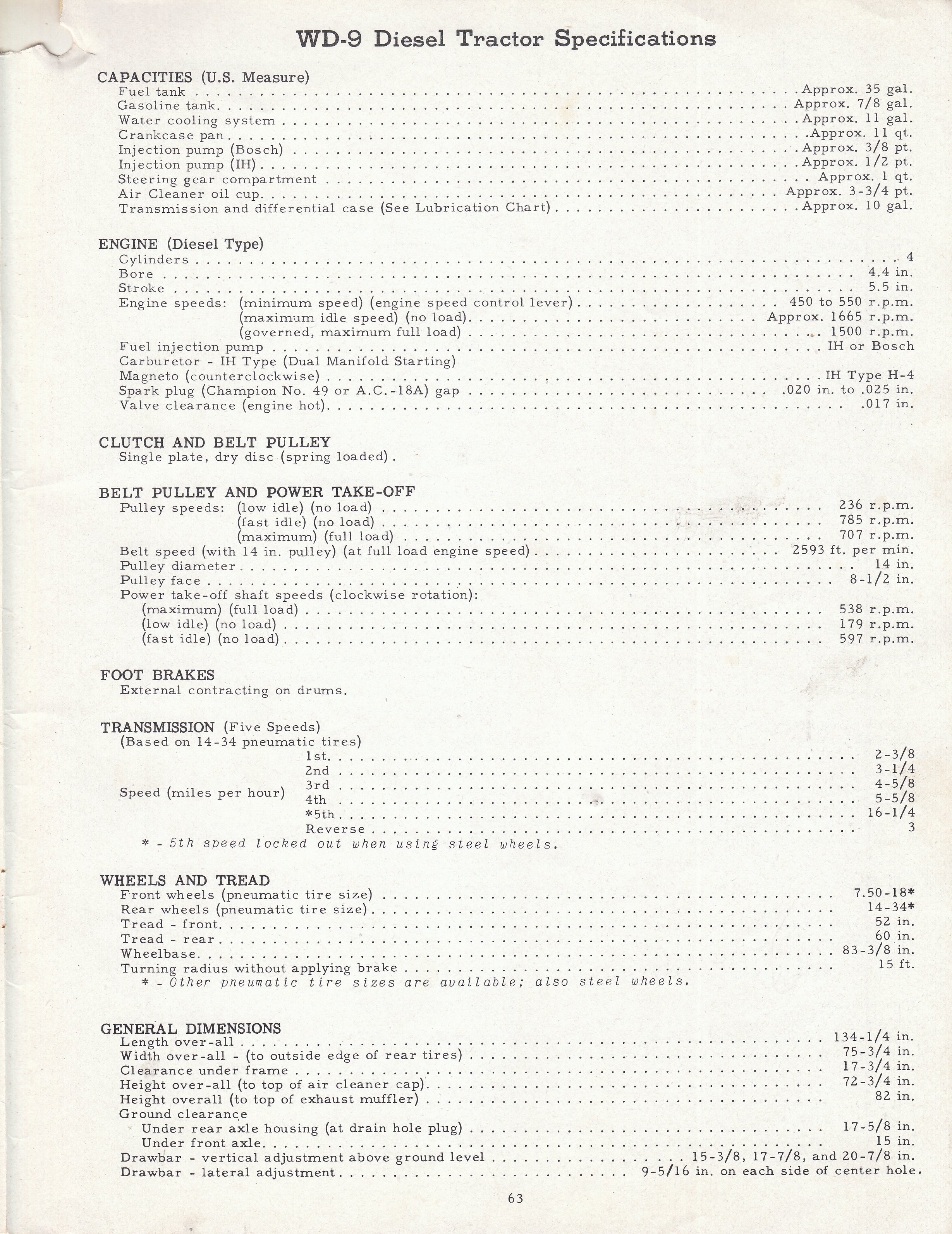 specifications for McCormick WD9 tractor